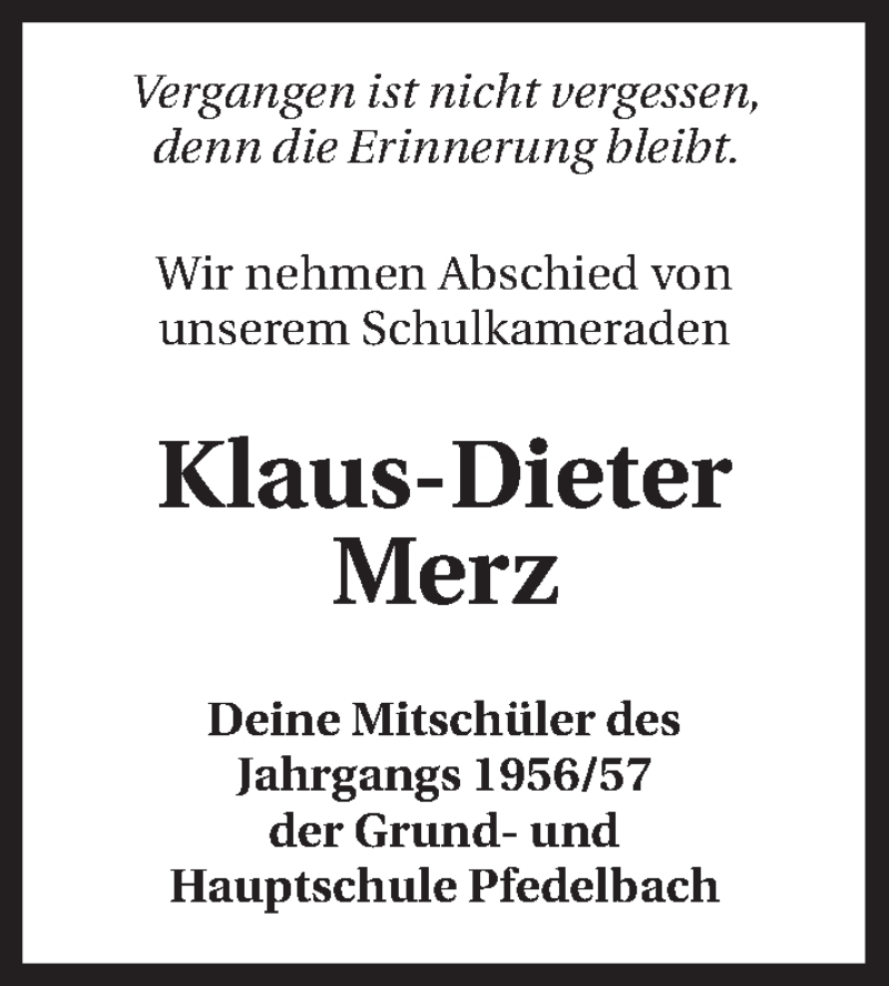  Traueranzeige für Klaus-Dieter Merz vom 11.12.2014 aus 