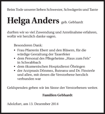 Traueranzeige von Helga Anders 