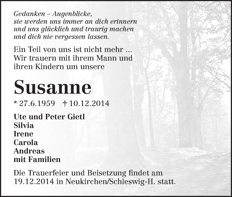  Traueranzeige für Susanne  vom 15.12.2014 aus 