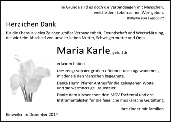 Traueranzeige von Maria Karle 