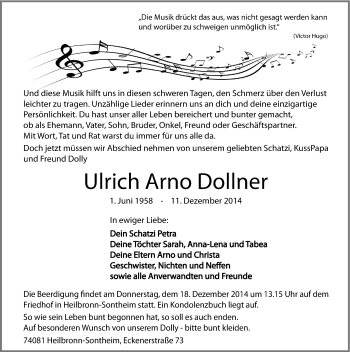 Traueranzeige von Ulrich Arno Dollner 