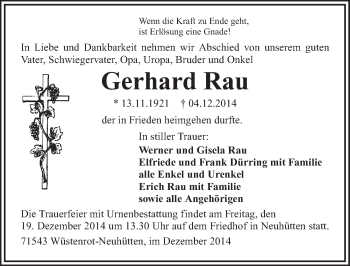 Traueranzeige von Gerhard Rau 