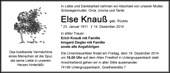 Traueranzeige von Elsa Knauß 