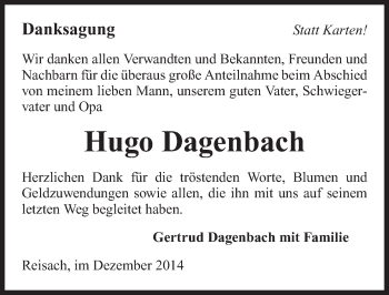 Traueranzeige von Hugo Dagenbach 