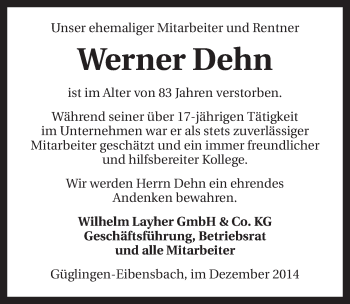 Traueranzeige von Werner Dehn 