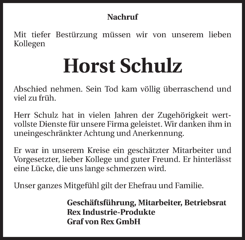  Traueranzeige für Horst Schulz vom 17.12.2014 aus 