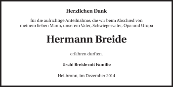 Traueranzeige von Hermann Breide 