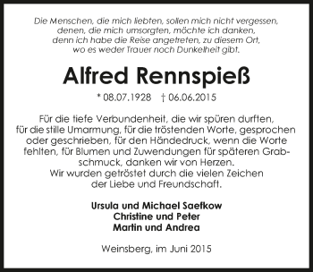 Traueranzeige von Alfred Rennspieß 
