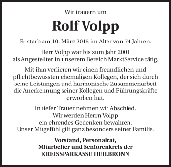 Traueranzeige von Rolf Volpp 