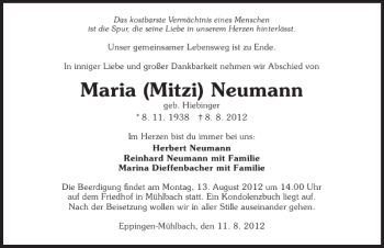 Traueranzeige von Maria Mitzi Neumann 
