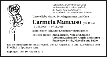 Traueranzeige von Carmela Mancuso 