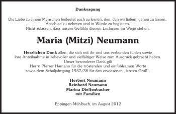 Traueranzeige von Maria Mitzi Neumann 