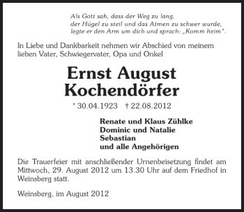 Traueranzeige von Ernst August Kochendörfer 