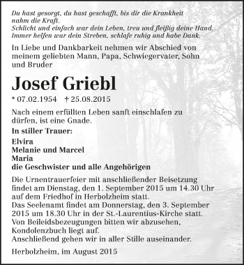 Traueranzeige von Josef Griebl 