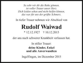 Traueranzeige von Rudolf Waiwad 