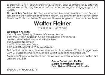 Traueranzeige von Walter Fleiner 