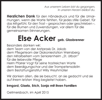 Traueranzeige von Else Acker 