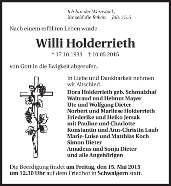 Traueranzeige von Willi Holderrieth 
