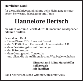 Traueranzeige von Hannelore Bertsch 