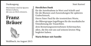 Traueranzeige von Franz Bräuer 