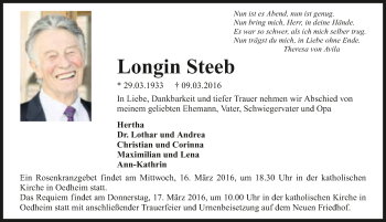 Traueranzeige von Longin Steeb 