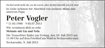 Traueranzeige von Peter Vogler 