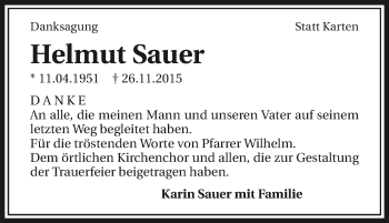 Traueranzeige von Helmut Sauer 
