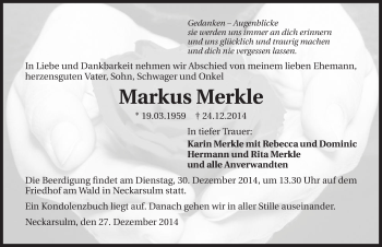 Traueranzeige von Markus Merkle 