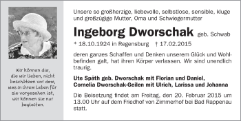 Traueranzeige von Ingeborg Dworschak 