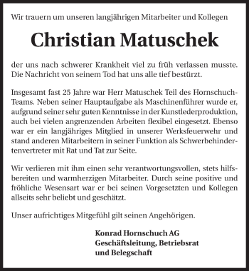 Traueranzeige von Christian Matuschek 