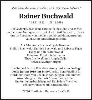 Traueranzeige von Rainer Buchwald 