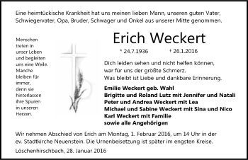 Traueranzeige von Erich Weckert 