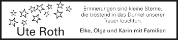 Traueranzeige von Ute Roth 