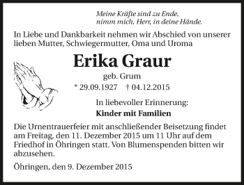 Traueranzeige von Erika Graur 