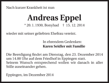 Traueranzeige von Andreas Eppel 