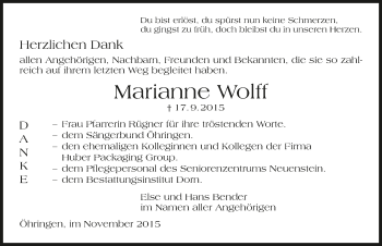 Traueranzeige von Marianne Wolff 