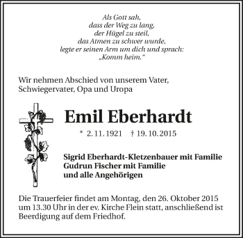 Traueranzeige von Emil Eberhardt 