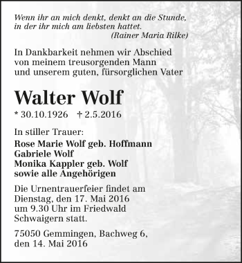 Traueranzeige von Walter Wolf 