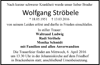 Traueranzeige von Wolfgang Ströbele 
