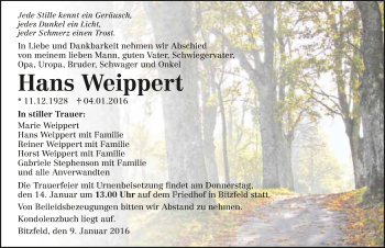 Traueranzeige von Hans Weippert 