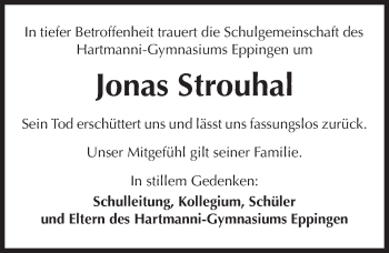 Traueranzeige von Jonas Strouhal 