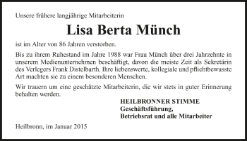 Traueranzeige von Lisa Münch 