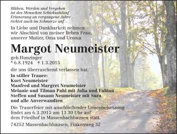 Traueranzeige von Margot Neumeister 