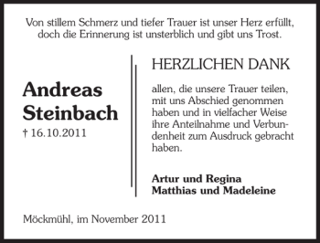 Traueranzeige von Andreas Steinbach 