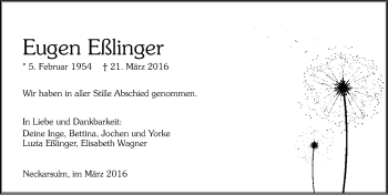 Traueranzeige von Eugen Eßlinger 