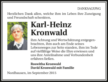 Traueranzeige von Karl-Heinz Kronwald 