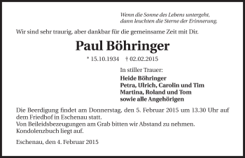 Traueranzeige von Paul Böhringer 