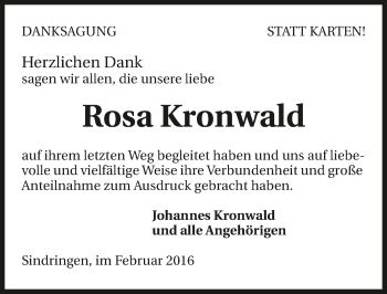 Traueranzeige von Rosa Kronwald 