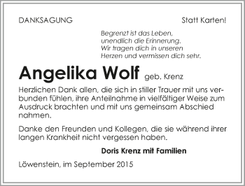 Traueranzeige von Angelika Wolf 