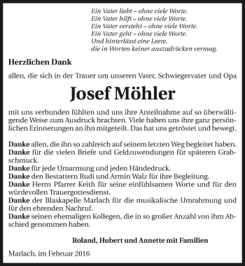 Traueranzeige von Josef Möhler 